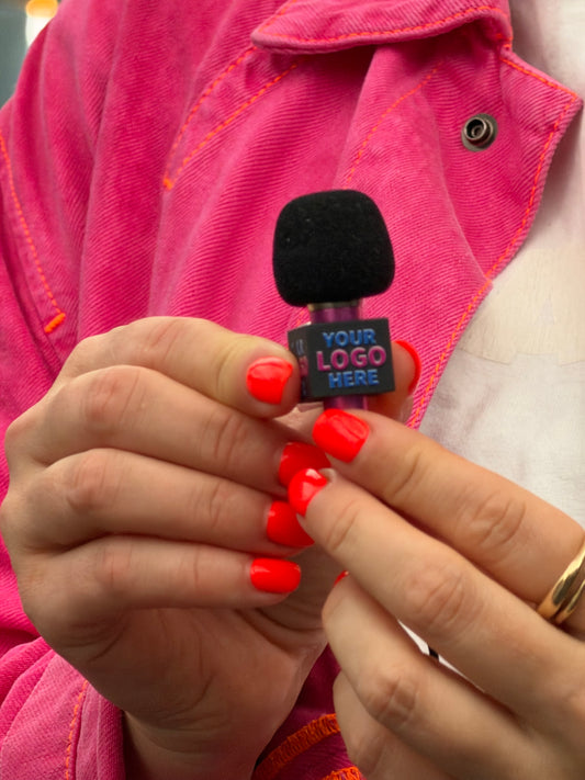 Custom logo mini microphone set with branded mic flag cube for iPhone and Android