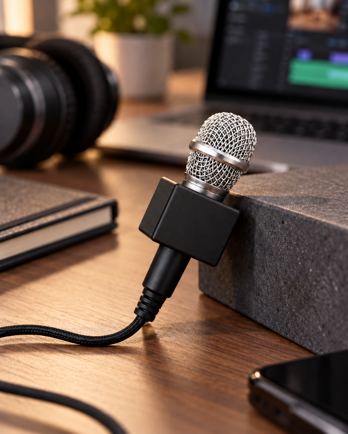 Black blank mini microphone with blank mic flag cube
