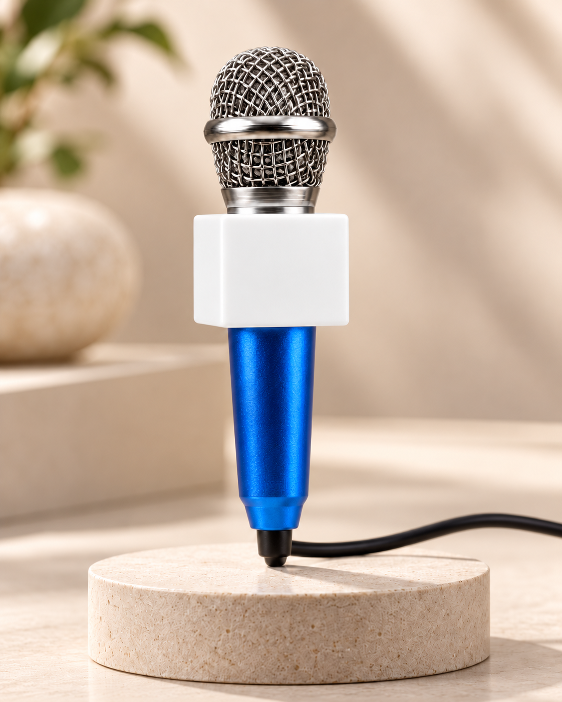 Blue blank mini microphone with blank mic flag cube