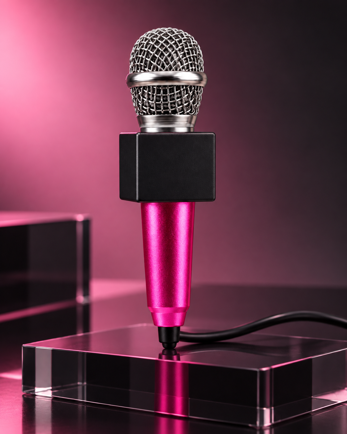 Pink blank mini microphone with blank mic flag cube